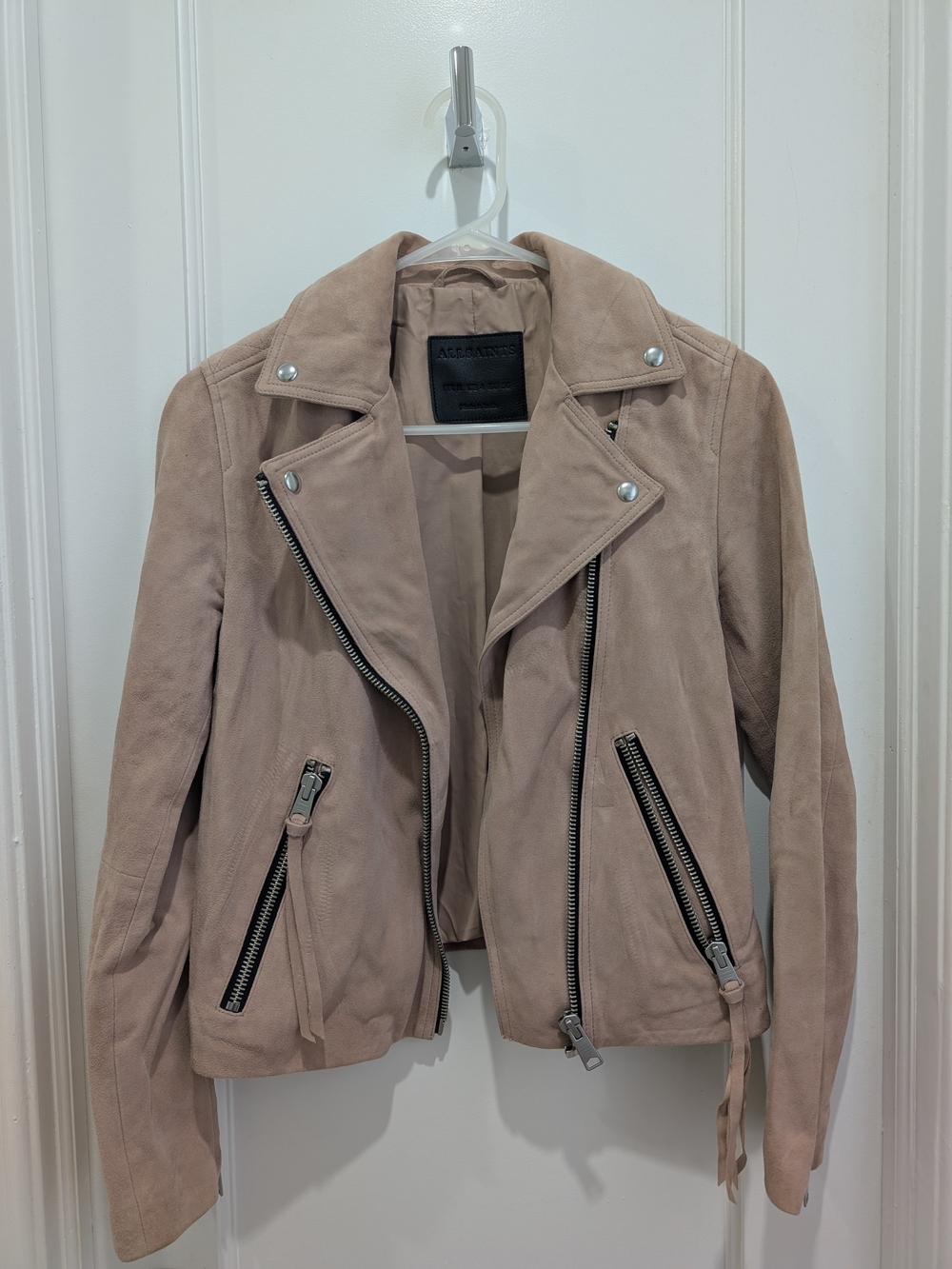 AllSaints Blush Suede Moto Jacket
